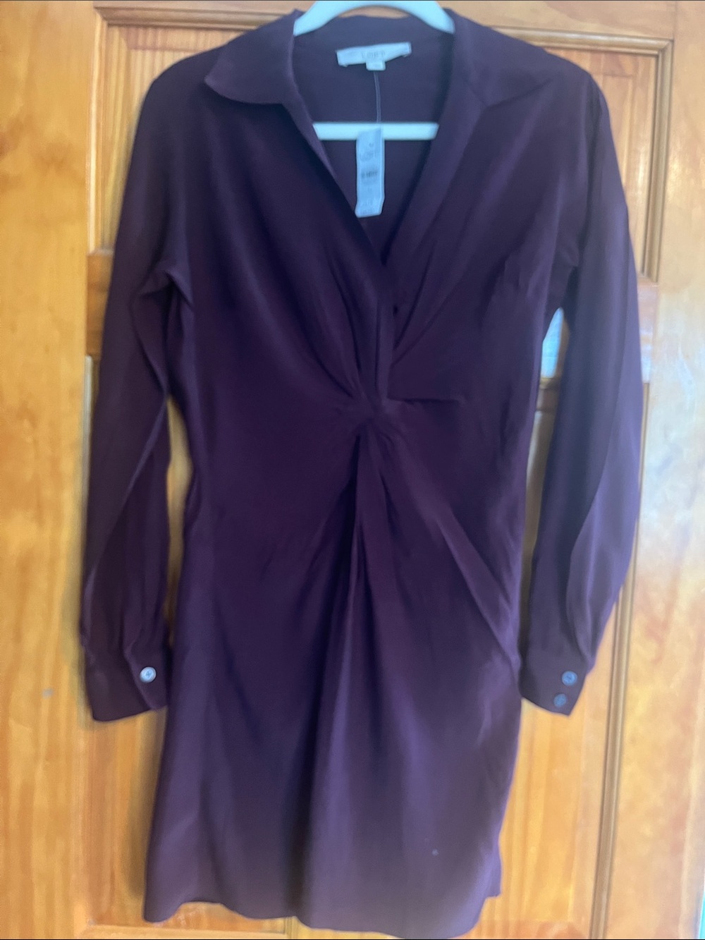 LOFT Twist-Front Shirt Dress in Plum